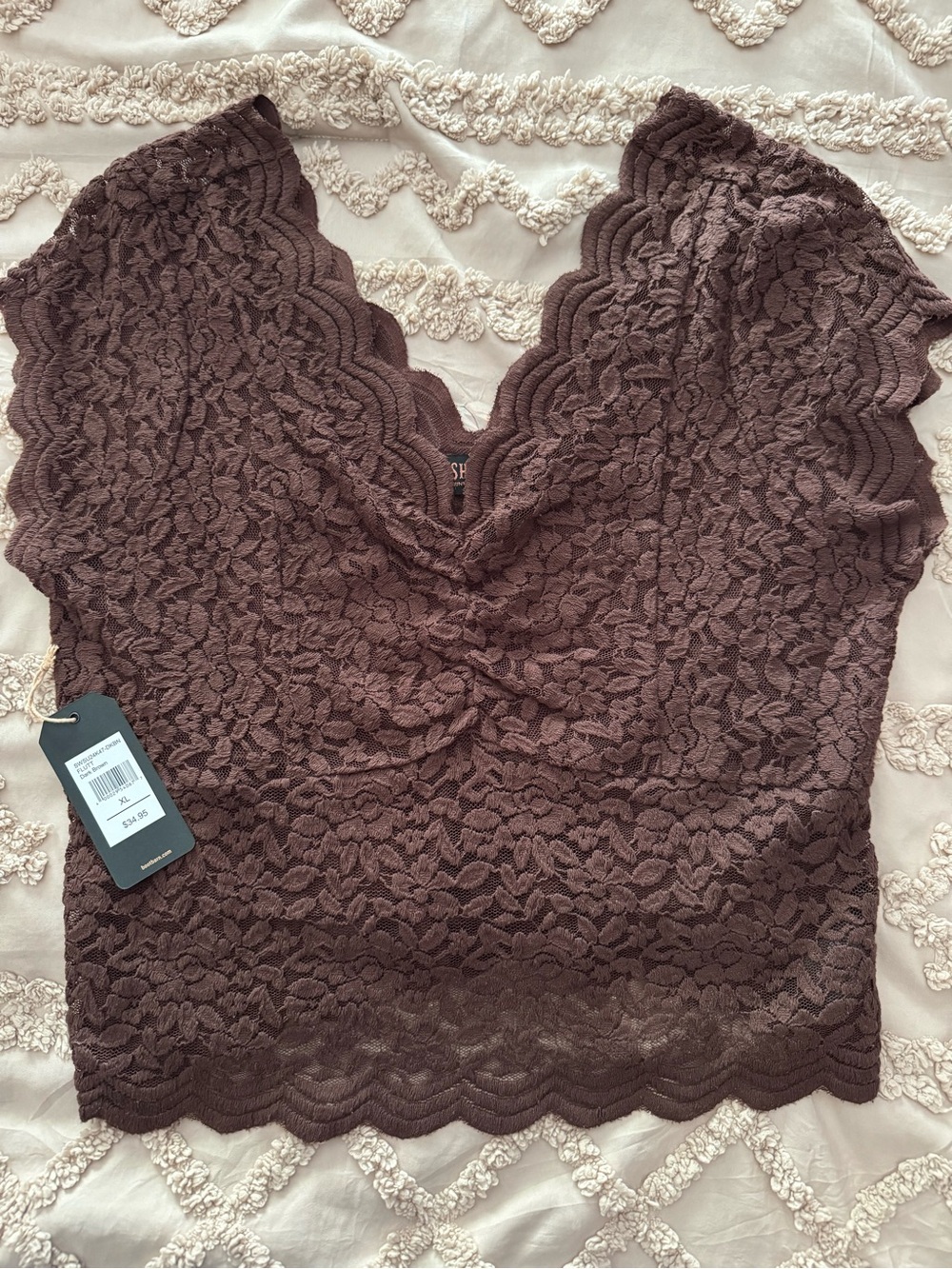 Shyanne Brown Lace V-Neck Crop Top